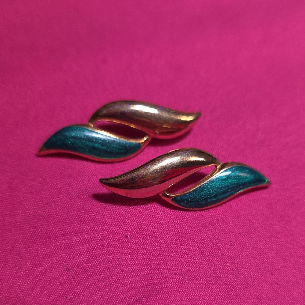 Elegant Gold and Teal Leaf Earrings
